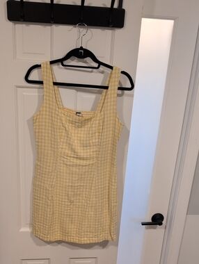 Old Navy Yellow Gingham Mini Dress with Square Neckline